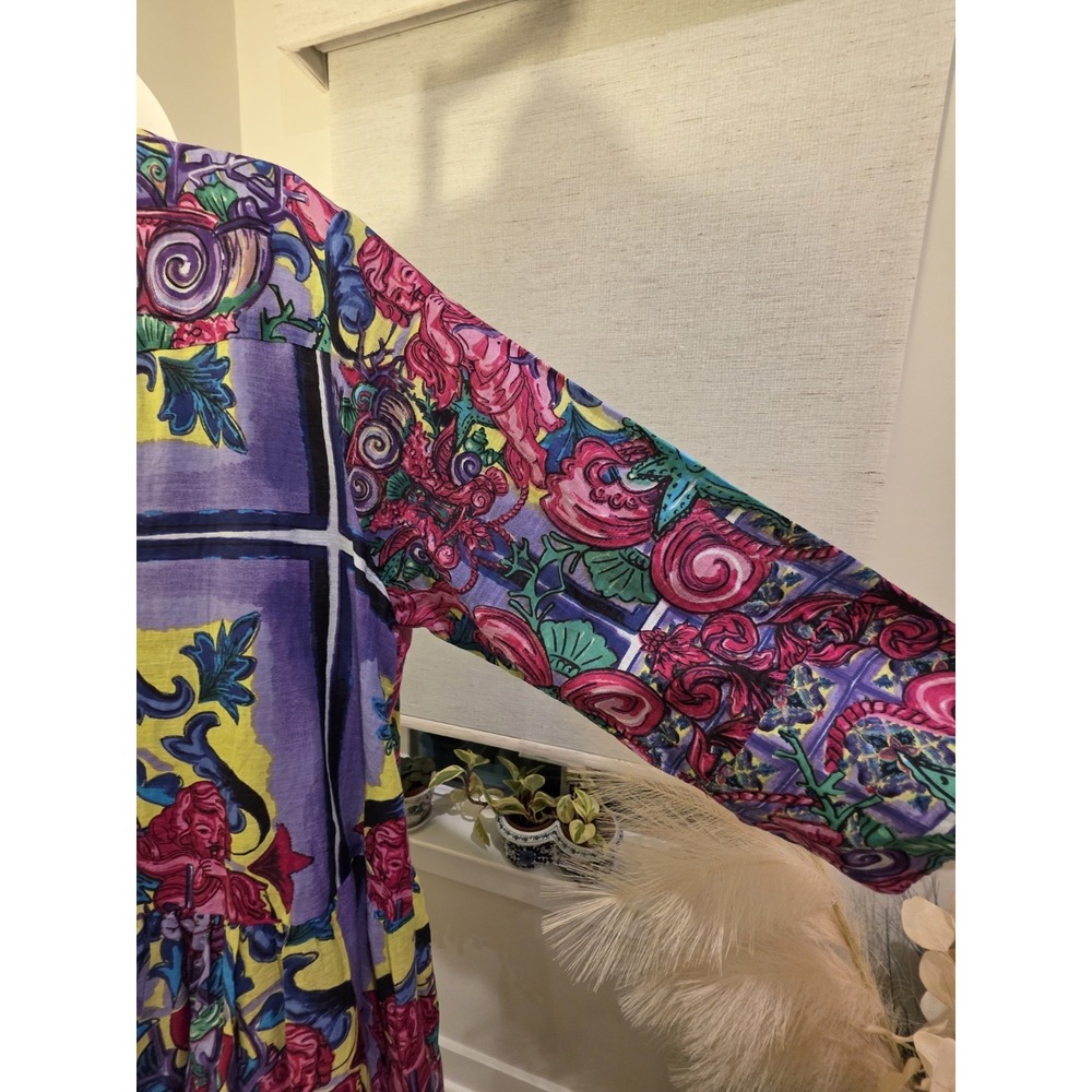 ANTICA SARTORIA NWT PURPLE PINK & YELLOW CHERUB PRINT SHORT DRESS OS Resort - Picture 12 of 16